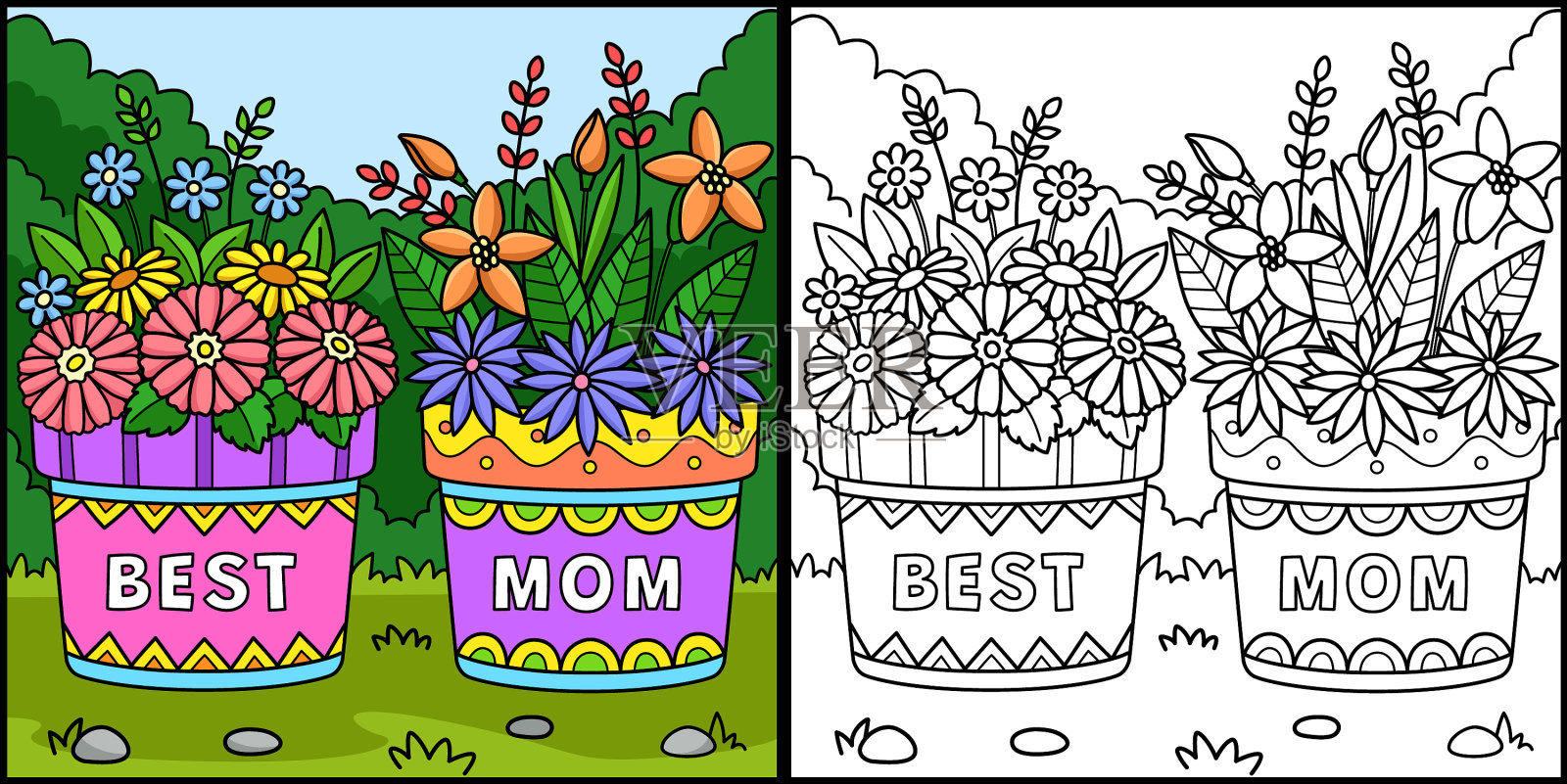 母亲节花盆彩绘页插画图片素材