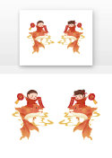 红色国风新年锦鲤灯笼男孩女孩人物元素元素符号图片