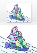 卡通手绘滑雪儿童元素符号图片