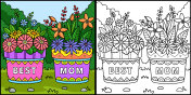 母亲节花盆彩绘页插画图片