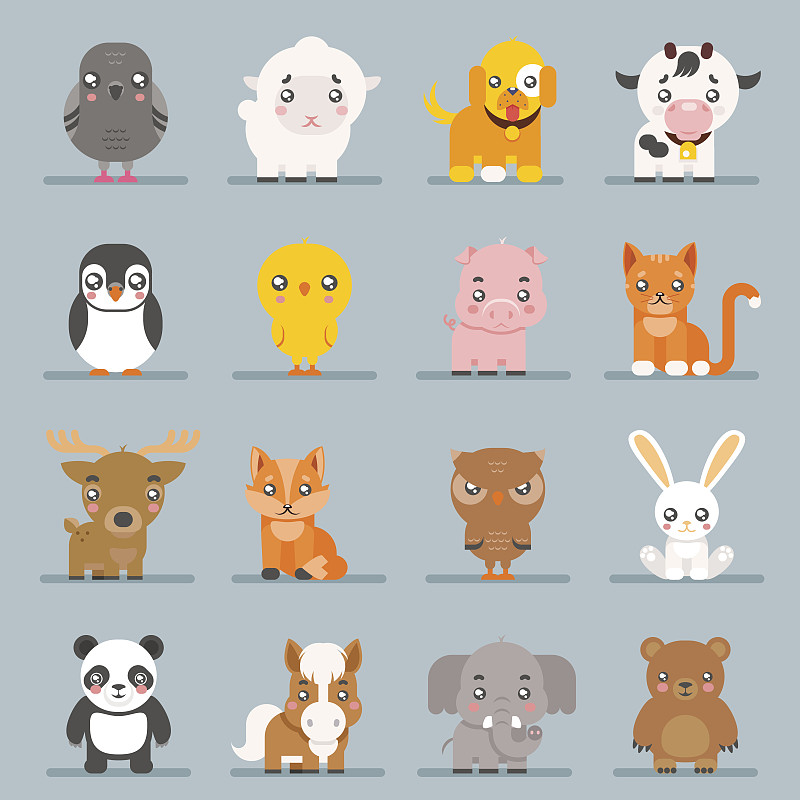 可爱的婴儿动物卡通小熊平面设计图标设置字符矢量插图图片下载