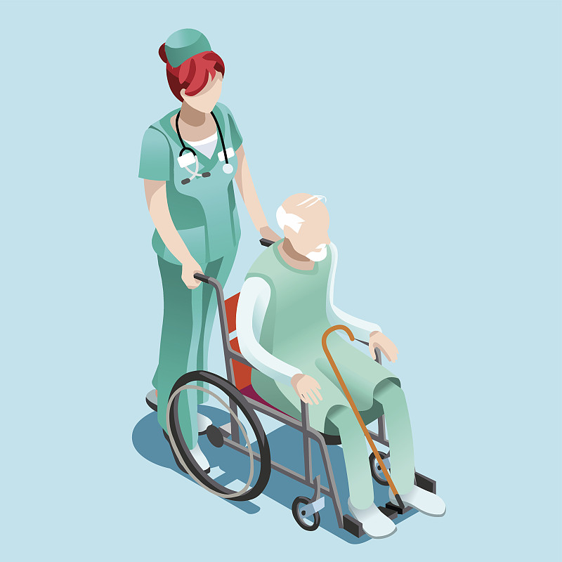轮椅等长患者的女性护士和患者图片下载