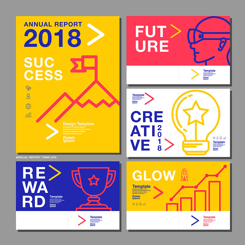 2018年年度报告设计模板，商业公司，矢量插图。图片下载