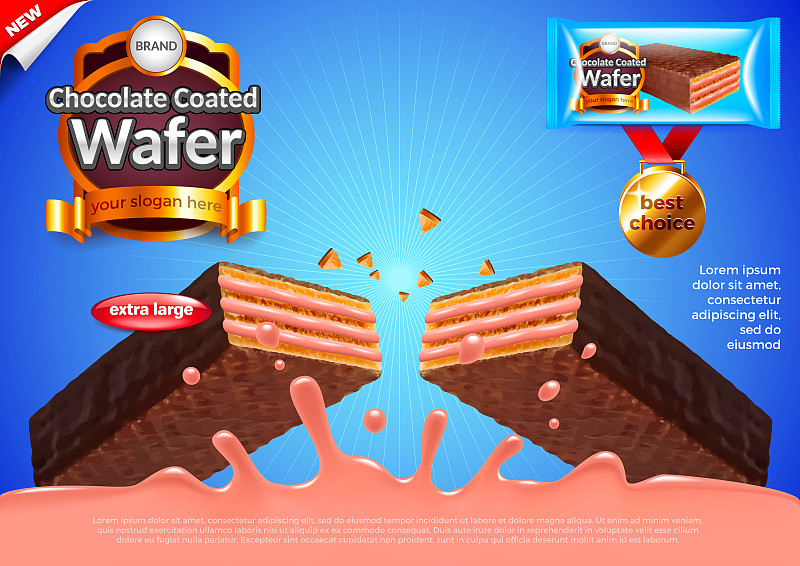 巧克力威化与草莓奶油广告矢量背景图片素材